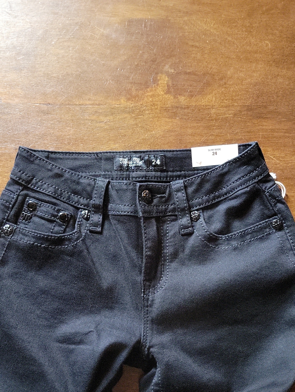 NWT Miss Me Women's Silver Butterfly Wings Faux Flap Pockets Wide Leg 24 X 30 - Picture 10 of 12